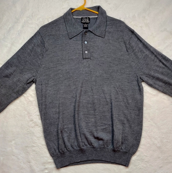 Jos. A. Bank Gray Merino Wool Long Sleeve Quarter Button Collared Sweater Size L - Picture 2 of 9